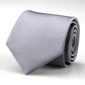 Close-up detail of a classic grey men necktie featuring fine twill weave fabric for formal wear.