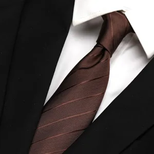 Brown striped tie detail view for men formal business suit wear classic professional design.