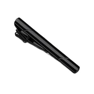 Pince à cravate noire classique en métal pour homme, accessoire élégant pour mariage.