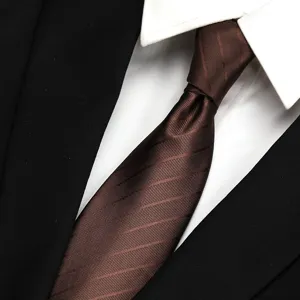 Classic brown striped men's necktie, perfect for business formal attire and wear.