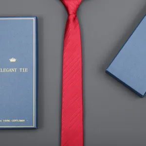 Red striped necktie for men business formal wear paired with a elegant blue gift box.
