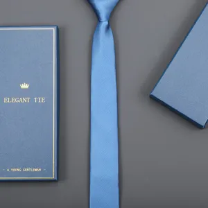 Classic blue business formal striped tie with elegant matching gift box for men and grooms.