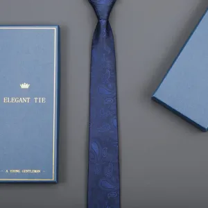 Dark blue paisley tie with elegant gift box for men business formal wear wedding gift.