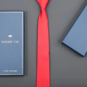 Red silk necktie with luxury blue gift box business formal wear accessory for men