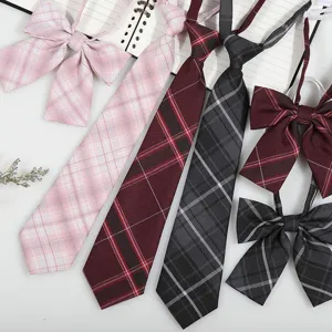 Close-up of Japanese JK uniform plaid ties and bow set for daily collocation detail