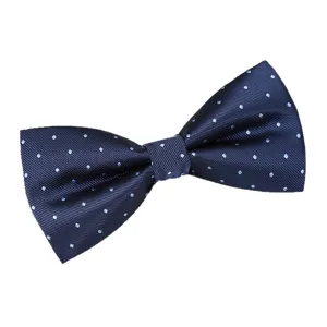 Men's formal blue polka dot bow tie, stylish accessory for weddings, business events and parties.