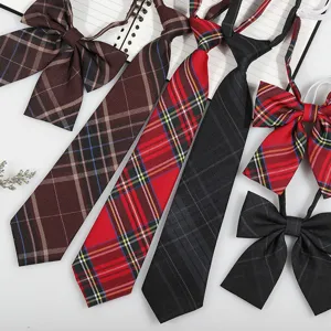 Pre Tied Necktie And Bowknot Set Striped Plaid Preppy Style Neckwear Accessories For Daily Wear Unisex Fashion Neck Tie