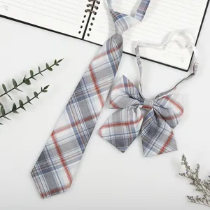 Japanese JK DK style plaid tie and bow set, pre-tied school uniform collar accessory.