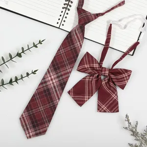 Japanese style JK DK uniform red plaid necktie and bow tie set pre-tied student accessories