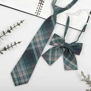 Green plaid JK tie and bow set, Japanese school style shirt accessory display