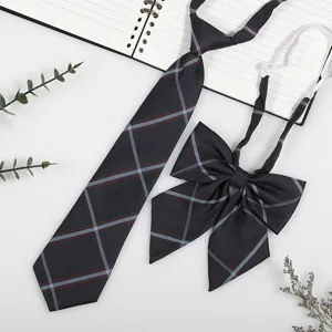 JK DK school uniform plaid tie and bow detail view accessory set for daily wear style.