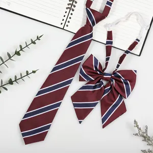 Japanese JK school style wine red navy blue striped necktie and bow tie set for uniform accessories