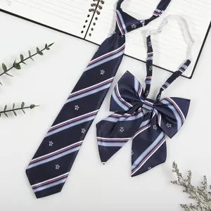 Japanese JK DK uniform necktie and bow set navy blue striped collar accessories for daily wear style