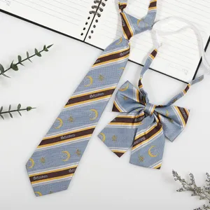 Japanese style JK DK school uniform blue striped tie and bow set fashion shirt accessories.