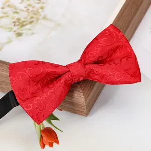 Red patterned bow tie for men wedding groom groomsman formal wear elegant neck accessory
