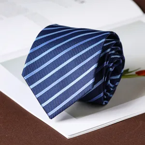 Close-up detail of classic striped necktie fabric texture and folded design for formal wear.
