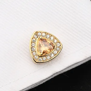 Boutons de manchette de luxe dorés pour homme avec cristaux triangulaires pour chemise élégante