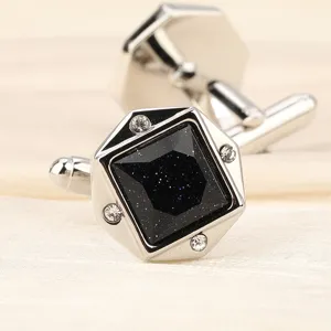 Boutons de manchette hexagonaux en pierre de sable bleu, accessoire élégant chemise homme.