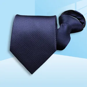 Dark blue business zipper necktie with textured pattern, elegant formal wear accessory for men.