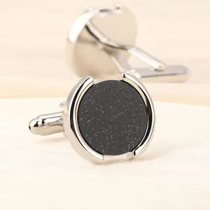 Boutons de manchette ronds classiques pour hommes, boutons de chemise élégants en métal argenté.