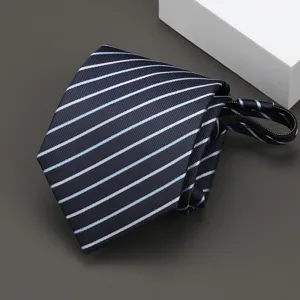 Classic striped zipper necktie for men and women, business formal suit accessory detail view.