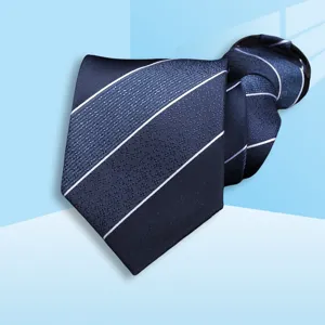 Classic blue striped zipper necktie for men, formal business wear easy to wear accessory.