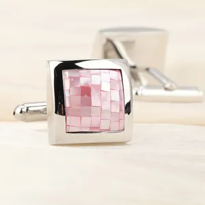 Boutons de manchette carrés nacrés rose de haute qualité, détail élégant chemise homme