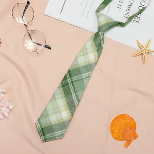 Green plaid pre-tied necktie for women, Japanese JK uniform accessory, stylish and cute.