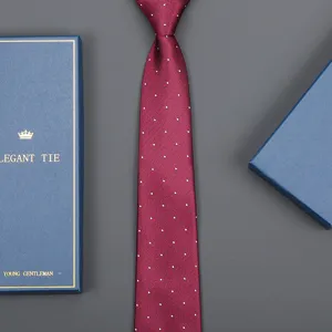 Classic burgundy polka dot necktie with gift box for men business wedding formal wear.
