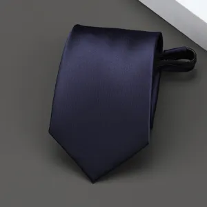 Classic navy blue zipper tie for men business formal wear ready-made lazy necktie style.