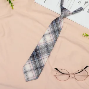 JK style pre-tied plaid necktie detail, cute Japanese school uniform accessory for students.