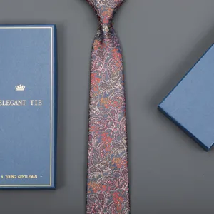 Elegant men business paisley necktie with gift box, classic wedding formal suit tie accessory.