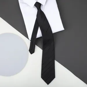 Classic black striped necktie with white shirt collar for men business formal wear.