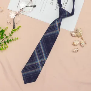 Classic blue plaid lazy tie Japanese school uniform shirt bowtie pre-tied student tie