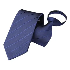 Blue striped zipper tie for men business professional pre-tied lazy necktie formal wear
