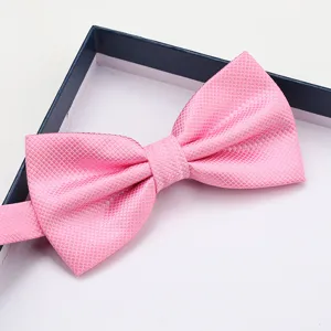 Pink grid bow tie for men formal suit wedding groomsmen elegant textured bow tie accessory