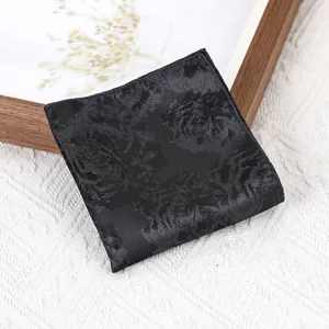 Retro zwarte bloemige jacquard pochet voor mannen formele pak bruidsschat handdoek accessoire