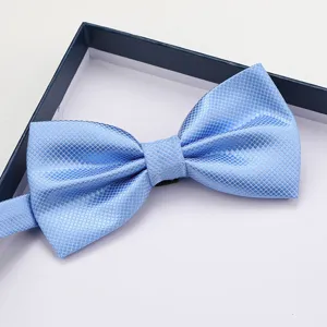 Elegante papillon azzurro con motivo a quadri da uomo, perfetto per matrimoni ed eventi formali.