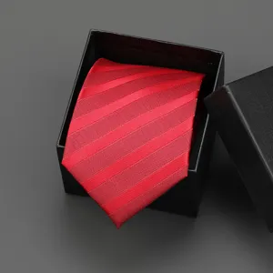 Red striped zipper necktie with black gift box for business formal wear wedding men women