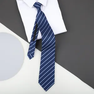Blue striped zipper necktie for men and women, business formal wear, easy to wear.