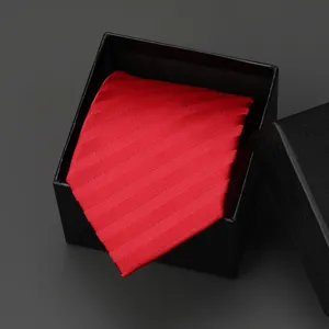 Red striped zipper necktie for men and women, business formal wear or wedding accessory.