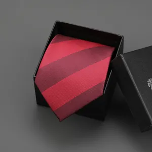 Classic red striped zipper necktie for men business suit formal wear with gift box packaging.