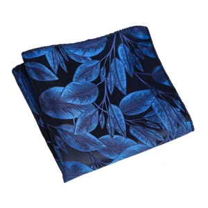 Blauwe heren pochet met bladeren patroon voor formeel pak en huwelijk accessoires