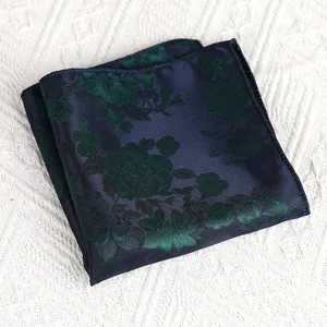 Heren pochet donkerblauw met groen vintage bloemen jacquard patroon voor formeel pak