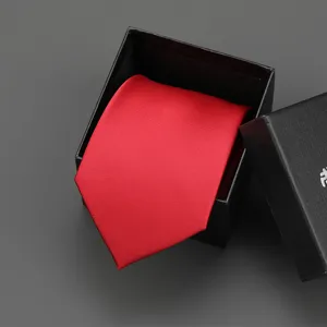 Red tie in black gift box for men business wedding formal wear suit accessories stylish