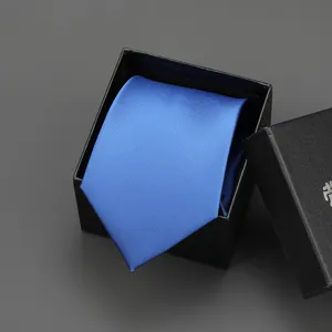 Solid royal blue silk necktie for men business formal wear with luxury gift box packaging