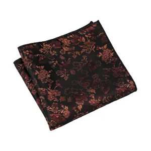 Heren vintage bloemen pochet, zwart en donkerrood formeel pak zakdoek accessoire.