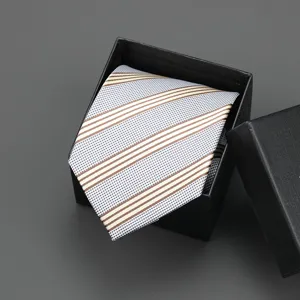 Elegant striped necktie for business suits, classic design in gift box for men and women.