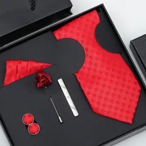 Homme cravate rouge ensemble marié mariage costume affaires pochette boutons de manchette
