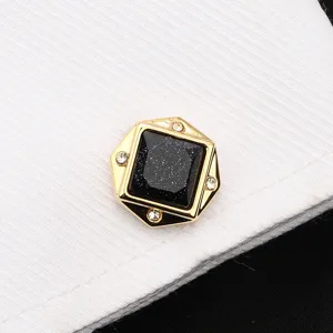 Boutons de manchette dorés luxueux avec grès bleu foncé et strass étincelants pour hommes.